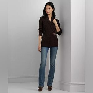 Ralph Lauren Buckled Chocolate Cotton Knit Sweater